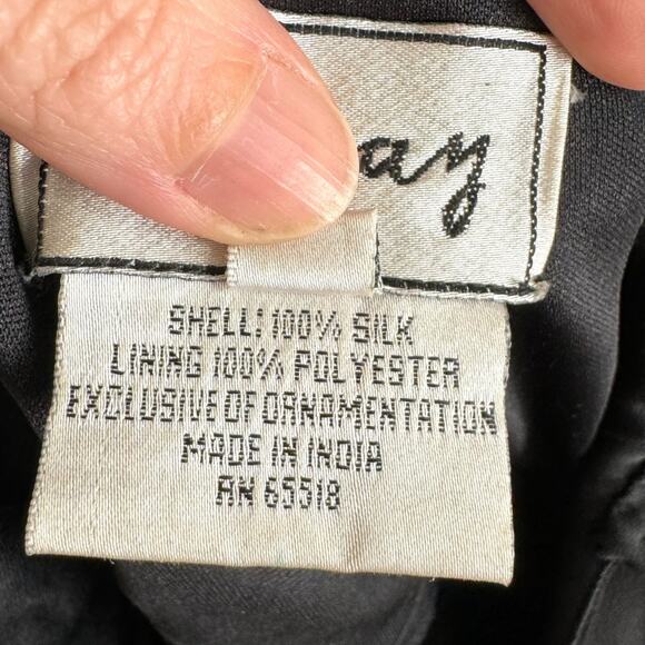 Vintage Stenay Black 100% Silk Chiffon Beaded Mini Dress Women's Size 12P - Picture 11 of 11